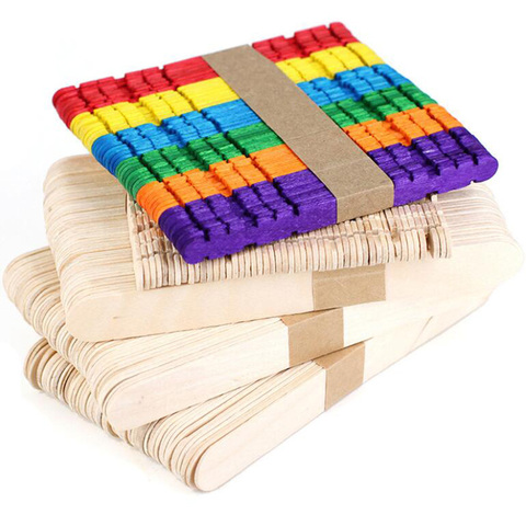 50Pcs/Lot Wooden Craft Ice Cream Sticks Pop Popsicle Sticks Natural Wood Cake Tools DIY kids Handwork Art Crafts Toys Ice Mold ► Photo 1/6