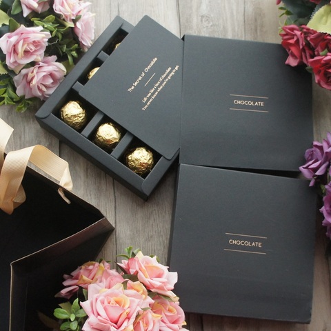 15.5*15.5*4cm 10set Elegant Valentine Chocolate Paper Box Gold Black Design Wedding Christmas Birthday Candy Packaging ► Photo 1/6