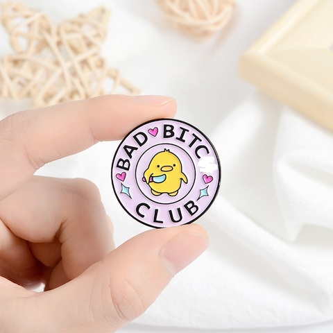 Cute Animals Bad Girl Club Round Brooch Creative Small Yellow Duck Cartoon Knife Pin Badge Lapel Female Student Fashion Pink ► Photo 1/6