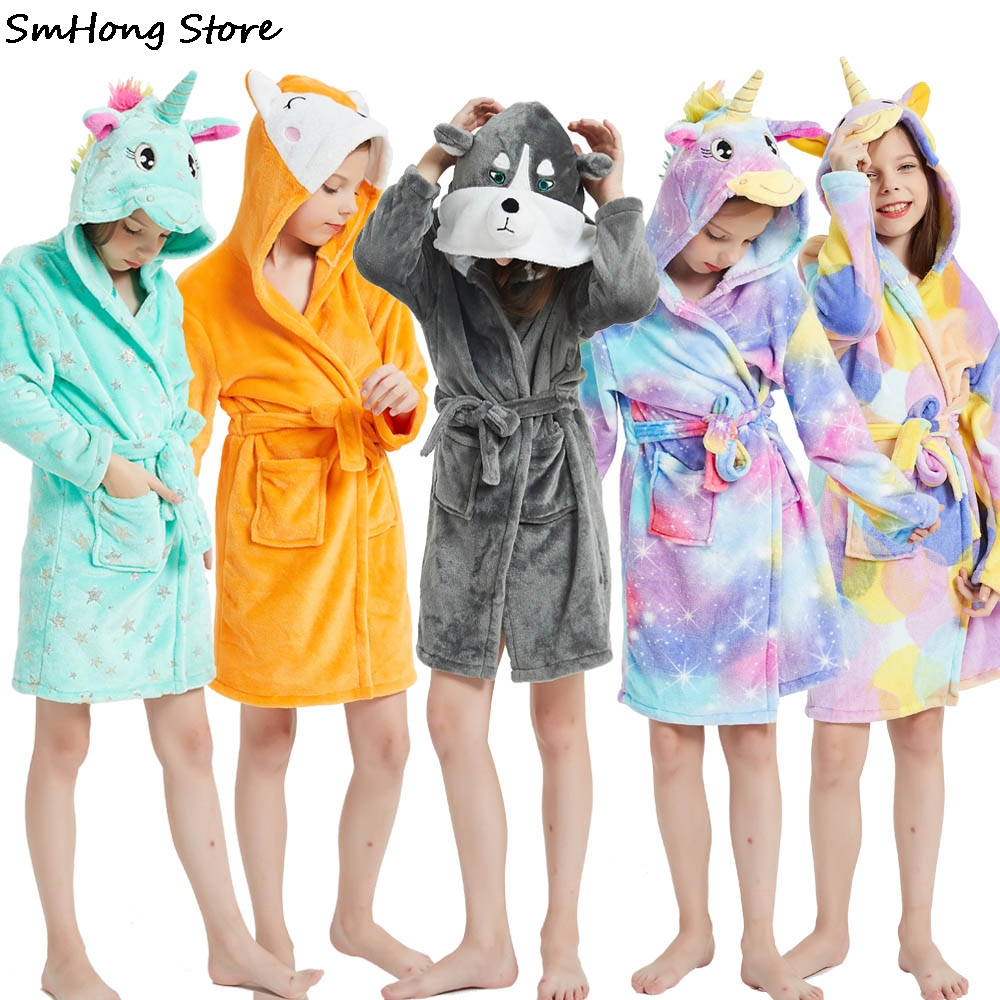 Kids Little Boys Girls Cartoon Animal Hooded Bathrobe Toddler Robe Pajamas Sleepwear 