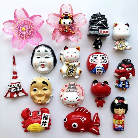 New Hand-painted Japanese Dharma Sakura Dancer Tokyo Tower 3D Fridge Magnets Tourism Souvenirs Refrigerator Magnetic Stickers ► Photo 1/1