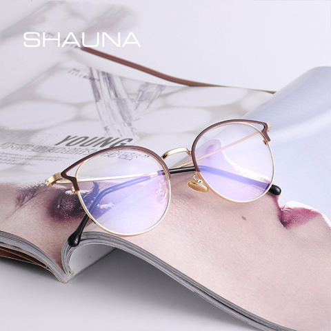 SHAUNA Fashion Anti-Blue Light Metal Cat Eye Glasses Frame Fashion Cat Ear Optical Frames Women ► Photo 1/6