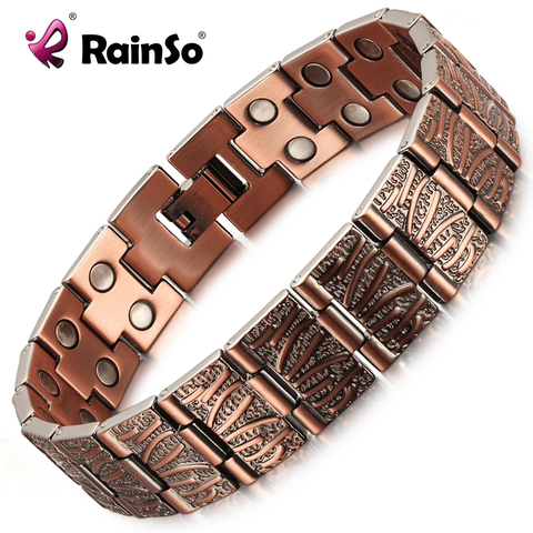 RainSo Vintage Pure Copper Magnetic Pain Relief Bracelet for Men Therapy Double Row Magnets Link Chain Homme Drop-ship 2022 ► Photo 1/6