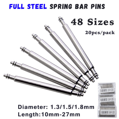 20pcs Watch Band Full Stainless Steel Spring Pins 10mm to 27mm Release Spring Bars Strap Replacement Straight Pin 1.3 1.5 1.8mm ► Photo 1/6