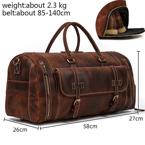 Luufan Leather Men's Travel Bag With Shoe Pocket 20 inch Big Capacity Vintage Crazy Horse Leather Weekend luuage Messenger Bag ► Photo 1/6