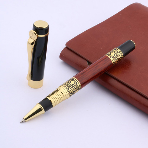 Office School Metal Pen Red Imitation Wood Emboss Gift 0.5MM Black Refill Rollerball Pen ► Photo 1/6