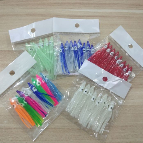 2bags=16pcs 5cm Soft Squid Skirt Fishing Tackle Sea Fishing Soft Lures Octopus Bait Threads Skirts Mix Color Lumo Red Blue 5cm ► Photo 1/6