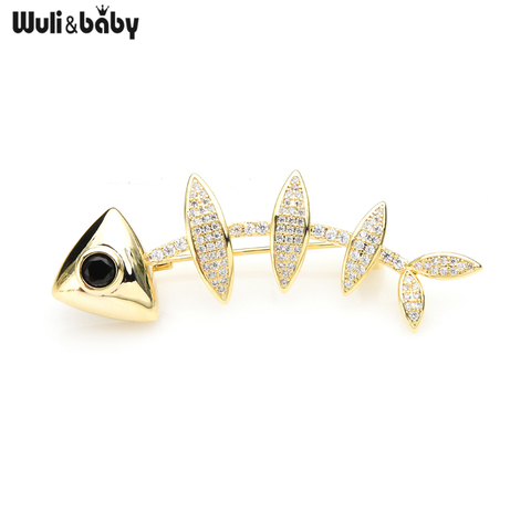 Wuli&baby New Czech Rhinestone Fish Bone Brooches For Women Men Party Casual Office Brooch Pins Gifts ► Photo 1/4