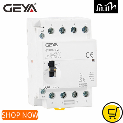 GEYA Contactor 4P 40A 63A 4NO OR 2NC2NO 220V/230V 50/60HZ Din Rail Household AC Modular Contactor Manually Operation ► Photo 1/6