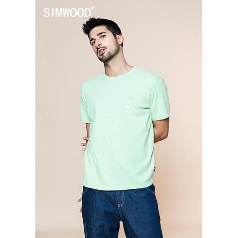 SIMWOOD 2022 summer new t-shirt men letter print soft 210g 100% cotton top comfortable breathable  tee plus size brand clothing ► Photo 1/6