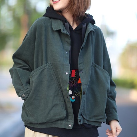 Johnature Autumn New Female Korean Casual Loose Pocket Turn-down Collar Jacket 2022 Comfortable All-match Women Long Sleeve Coat ► Photo 1/6