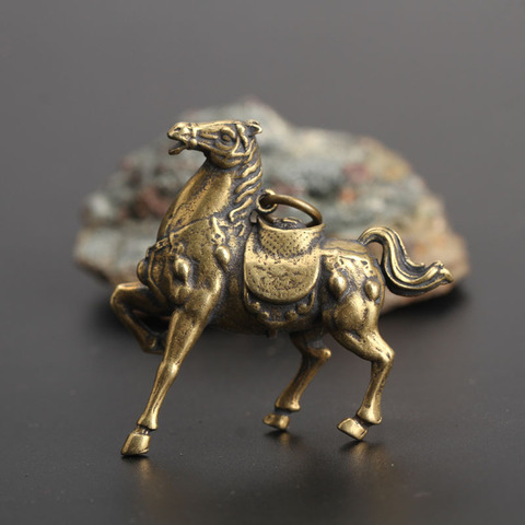 Copper Running War Horse Figurines Small Ornaments Vintage Brass Lucky Feng Shui Home Decorations Metal Animal Key Chain Pendant ► Photo 1/6
