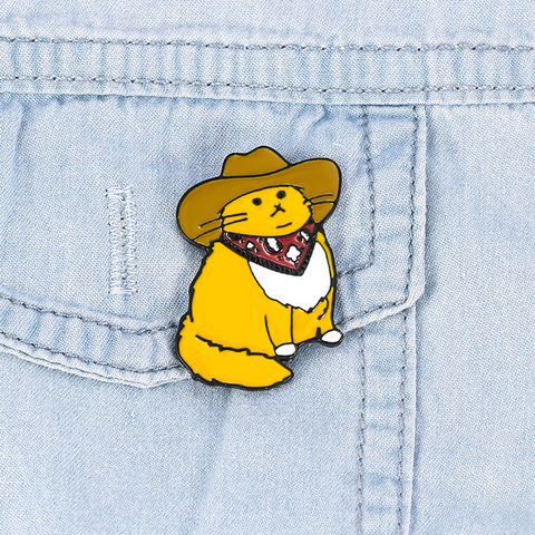 Cowboy Cat Yellow Enamel Pin Mr. Cat Meowdy Cute Western Kitty Collection Happy Christmas Stocking Stuffer ► Photo 1/6