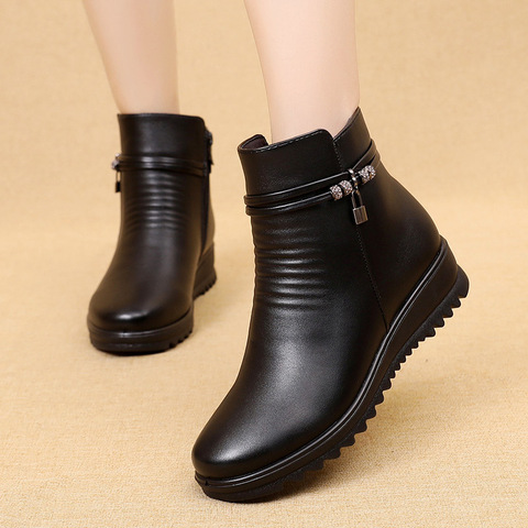 ZZPOHE Womens Winter Boots 2022 Fashion PU Leather Woman Warm Non-Slip Ankle Boots Grandma comfortable cotton shoes ► Photo 1/6