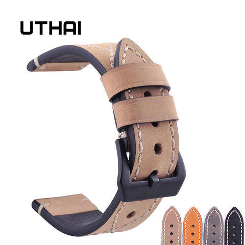 UTHAI P11 18mm 20mm 22mm 24mm High-end Retro Calf Leather Watch band Watch Strap with Genuine Leather Straps Free shipping ► Photo 1/6