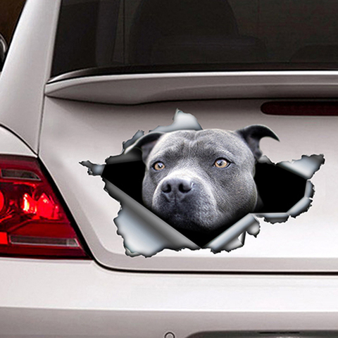 Blue Pitbull Car Sticker Torn Metal Decal Reflective Sticker Waterproof Car Styling Pet Auto Motorcycles Decoration,13cm x 7.8cm ► Photo 1/2