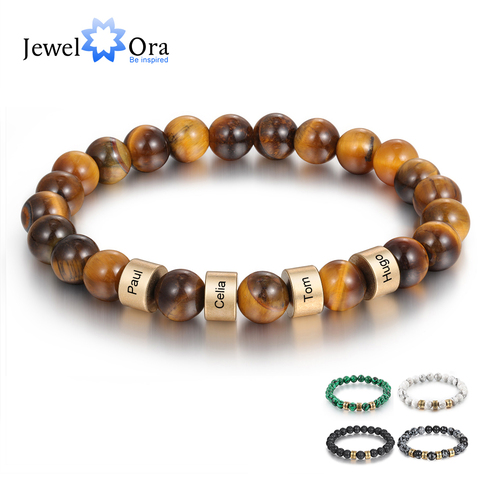 Personalized Name Engraving Men Bracelet Customized Lava Tiger Eye Stone Beads Bracelets Handmade Jewelry Gifts for Boyfriend ► Photo 1/6