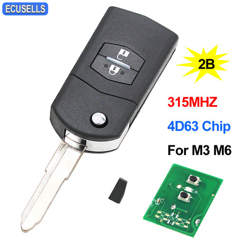 2 Button Folding Smart Car Key Flip Remote Key Fob 315Mhz for Mazda 3 6 M3 M6 2006 - 2011 with 4D63 Chip Uncut Blade ► Photo 1/6