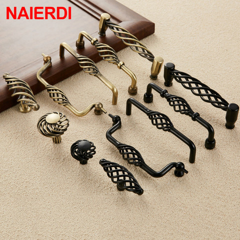 NAIERDI Vintage Hollow Out Birdcage Furniture Handles Antique Bronze Cabinet Handles Black Drawer Knobs Wardrobe Door Pullers ► Photo 1/6