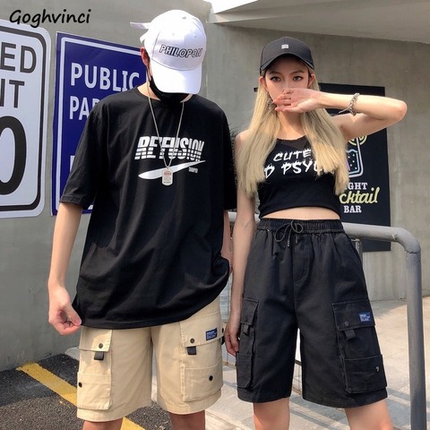 Shorts Women Summer BF Safari-style Vintage Lace-up Elastic-waist Students Loose Straight Hip-hop Harajuku Ins Unisex Fashion ► Photo 1/6