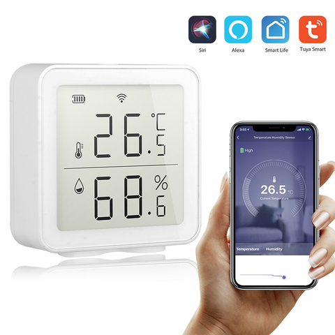 Tuya WIFI+Bluetooth Temperature And Humidity Sensor Indoor Hygrometer  Thermometer With LCD Display Works With Alexa Google Home