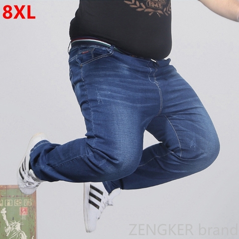 Elasticated waist oversized stretch jeans male plus size  loose big man trousers 2x-8x big yards ► Photo 1/3