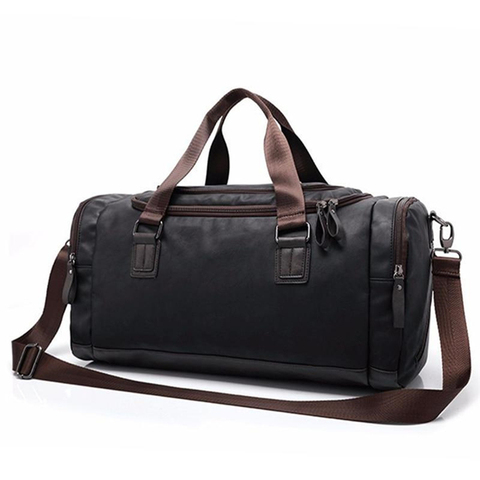 2022 New Outdoor Travel Bag Black PU Leather Hiking Bags Hand Luggage For Men Travel Duffle Large Capacity Bag High Quality ► Photo 1/6