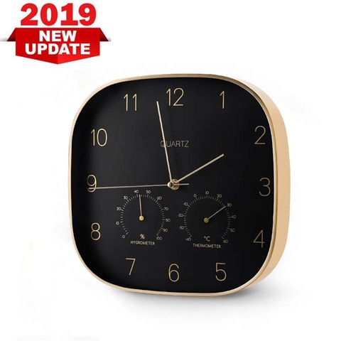 12 inch 31cm wall clock home creative metal case clock black european style wall clock with Thermometer hygrometer home decor ► Photo 1/6