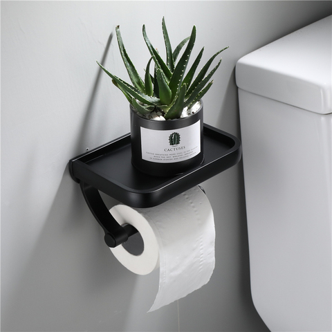 Wall Mounted Black Toilet Paper Holder Tissue Paper Holder Roll Holder With Phone Storage Shelf  Bathroom Accessories ► Photo 1/6