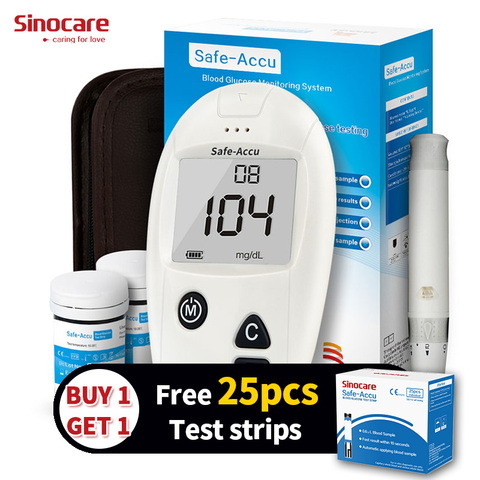 Buy 1 Get 1 Free medical devices Sinocare Safe-Accu Blood Glucose Meter Glucometer Kit Diabetes Tester Test Strips Lancets ► Photo 1/6