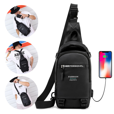 High Quality Male Nylon Knapsack Daypack Messenger Chest Bags with USB Charging Port Small Men Sling Backpack Rucksack Bag ► Photo 1/6