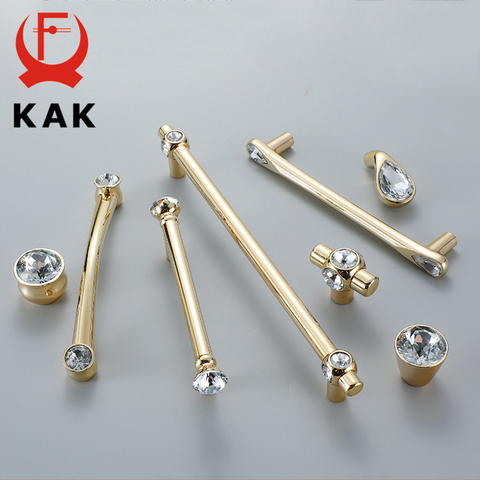 KAK Gold Crystal Knobs Kitchen Cabinet Handles Shoebox Closet Door Pulls Drawer Knobs Wardrobe Pullers with Screws Hardware ► Photo 1/6