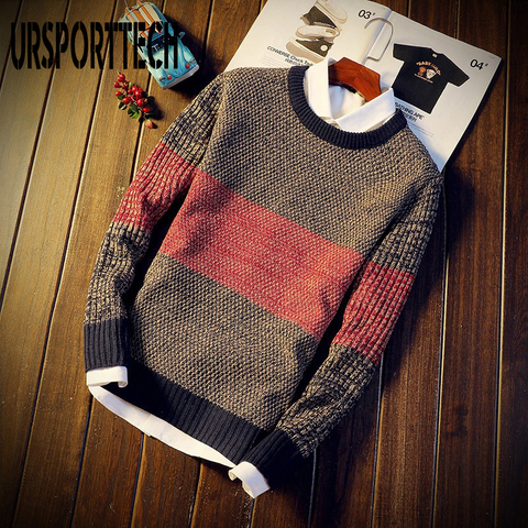 2022 Autumn Casual Men's Sweater O-Neck Striped Slim Fit Knitted Mens Sweaters Pullovers Knittwear Pullover Men Pull Homme M-XXL ► Photo 1/6