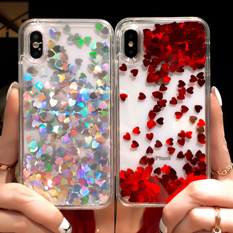 Love heart Sequins quicksand Case for iphone 12 Pro 11 Pro MAX XS Max XR X 8 7 6 Plus Shining Dynamic liquid glitter Phone Cover ► Photo 1/6