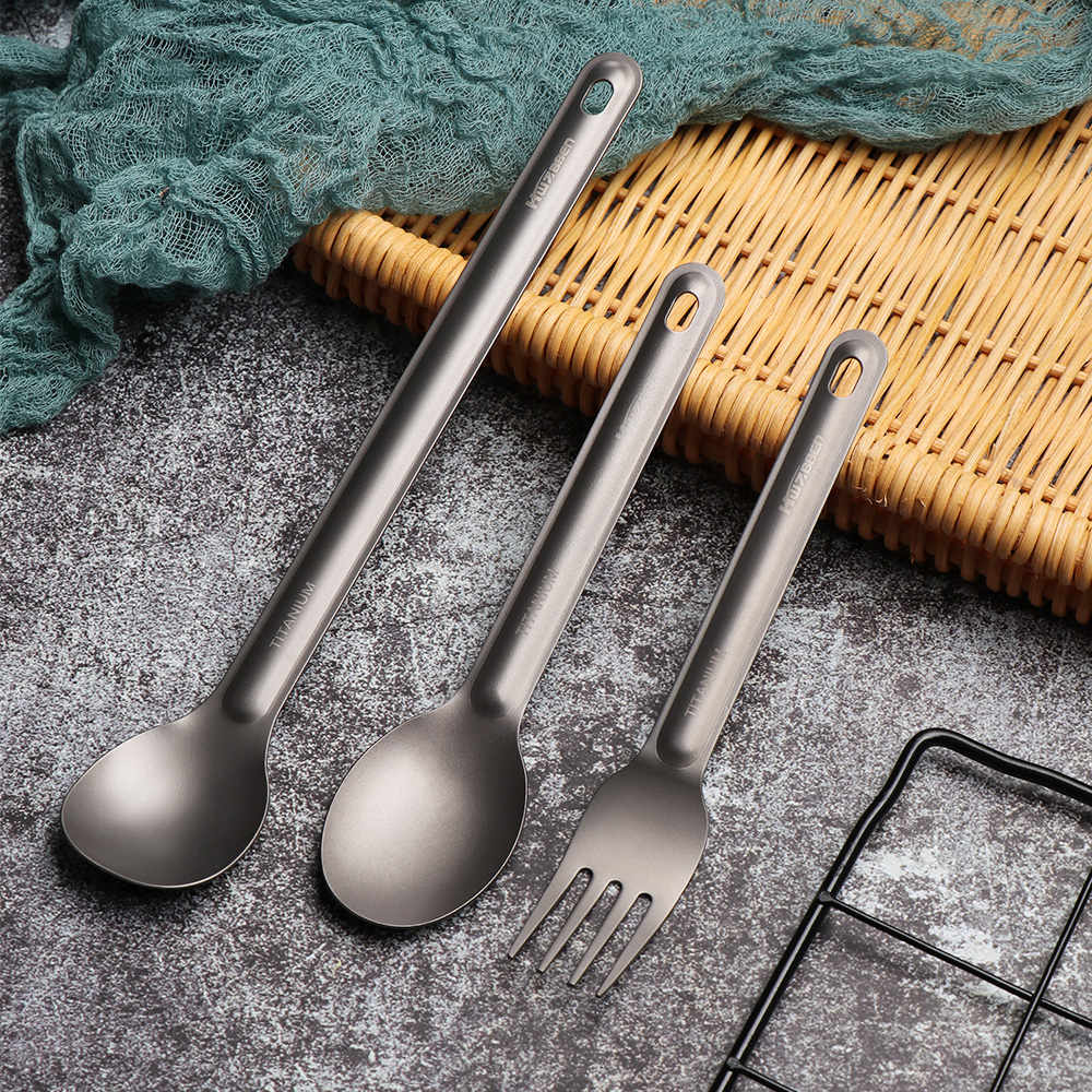 Handle Spoon Pure Titanium Tableware Cutlery Fork Outdoor Picnic Accessories 