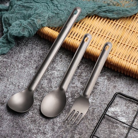 1Pc Portable Ultralight Titanium Tableware Long Handle Spoon Fork Outdoor Camping  EDC Environmental Outdoor Picnic Accessories ► Photo 1/6