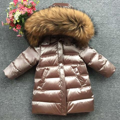 Children Girl boy Winter real fur thickened down jackets 90 down Long Coat jacket overcoat 1-12Y baby kids clothing -30 outwear ► Photo 1/6
