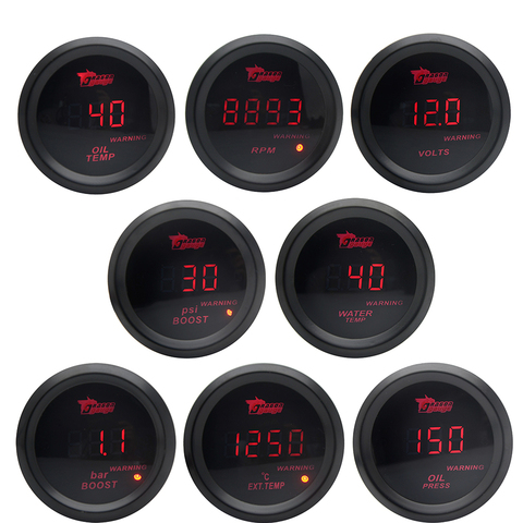 2'' 52MM Boost/Water Temp/Oil Temp/Volt/Tachometer/Oil Pressure Gauge Black Color Digital Red Led + Gauge Pods ► Photo 1/6