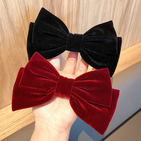 Velvet Bow With Clip Women Girls Elegant Bow Tie Hairpins Vintage Black Wine Red Bow Hair Clip Prom Hair Accessories Party ► Photo 1/6