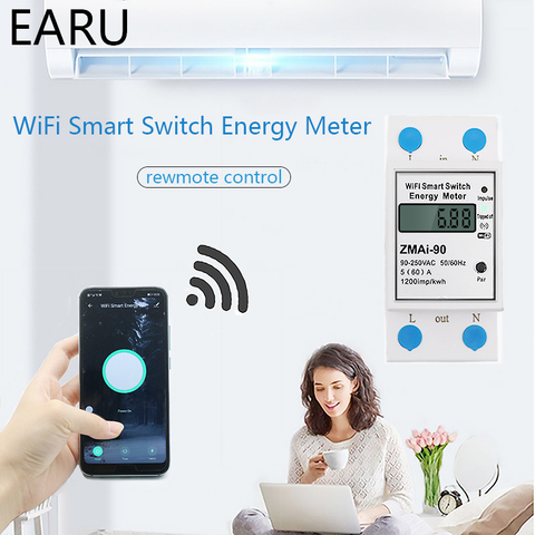 WiFi Smart Power Energy Meter Consumption Watt kWh Meter Voltmeter 90-250V Din Rail Remote Switch Control TUYA Alexa Google Home ► Photo 1/6