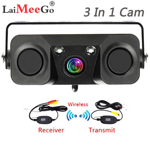 3 In 1 Car Night Vision Rear View Camera Radar Parking Sensor 170 Degree IP67 Waterproof with 2.4G Wireless Transmitter Receiver ► Photo 1/6