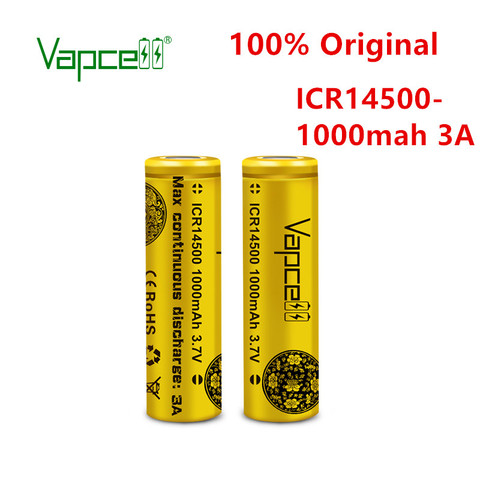 Vapcell original mini lithium 3.7 v battery ICR 14500 battery 1000mah 3A PK 14500p for flashlight Free shipping ► Photo 1/6