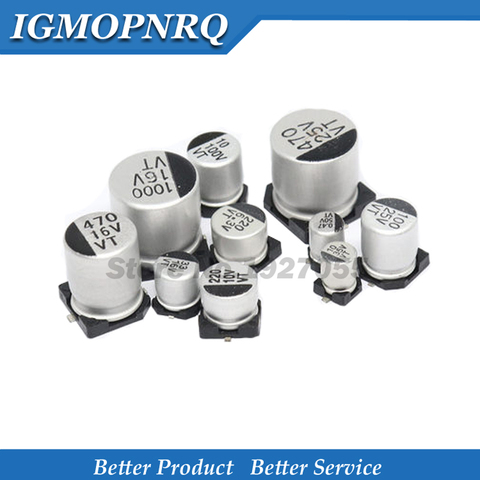 10pcs SMD 6.3V 10V 16V 25V 35V 50V Aluminum Electrolytic Capacitor 1UF 2.2UF 10UF 22UF 33UF 47UF 100UF 220UF 330UF 470UF 1000UF ► Photo 1/4