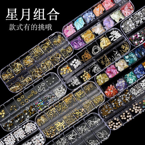 1Box 12colors Rhinestone Picker Dotting Tool, 12 Style Mixed Nail Stone Gems Diamond Seashells , Rhinestones ► Photo 1/6