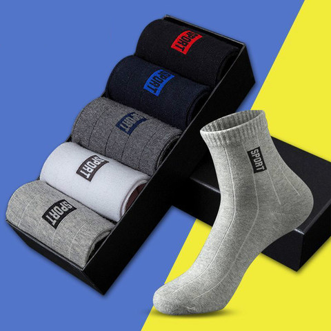 10Pcs=5 Pairs Men Socks Set Cotton Breathable Sweat-Absorbent Spring Autumn Black Socks Business Socks Pack Big Size EU 44 47 48 ► Photo 1/6