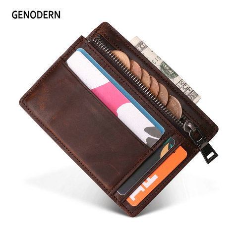 GENODERN New Slim Card Holder with Zipper Coin Pocket Small Wallet for Men Mini Purse for Male Functional Card Wallet ► Photo 1/6