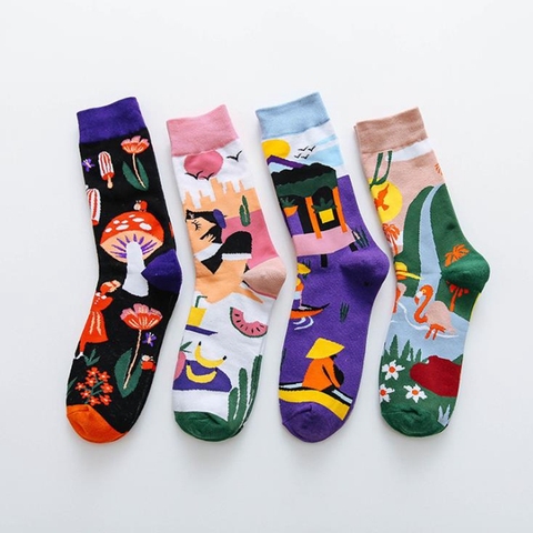 Occident Fashion Colorful Print Socks Women with Mushroom Spring Abstract Art By Van Gogh Woman Socks Cotton Good Quality ► Photo 1/6