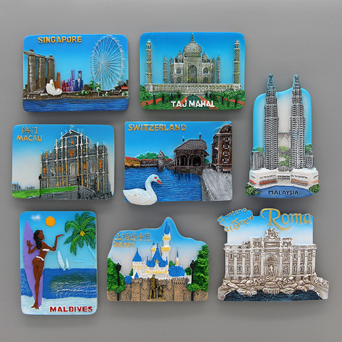 Macao malaysia maldives roma china Shanghai Disneyland Singapore switzerland Taj Mahal india 3d fridge magnets home decoration ► Photo 1/6