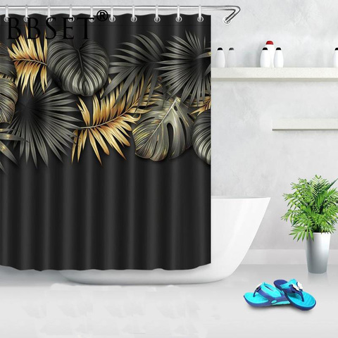 Bbset Bathroom Shower Curtain Black, Black Palm Leaf Shower Curtain