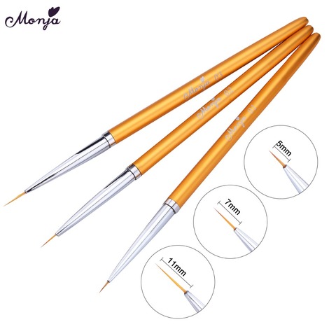 Monja 3pcs 5/7/11mm Nail Art Metal Handle French Stripes Lines Flower Painting Drawing Liner Brush Pen Manicure Tools ► Photo 1/5